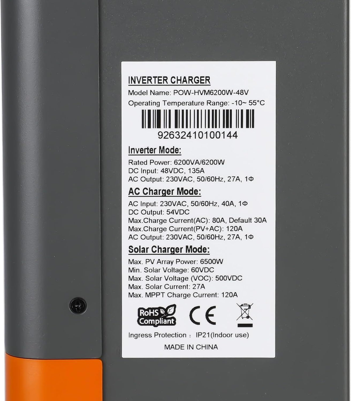 Inversores solares híbridos de 6200 W MPPT, inversor solar de 48 V CC a 230 V CA 