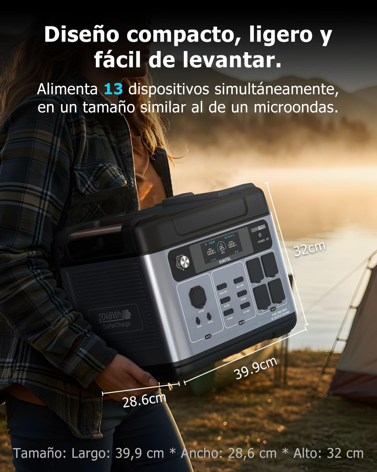 Estación de Energía Portátil 2048Wh | 3200W (Pico 6400W) Generador Solar con Panel Solar de 1 x 200W