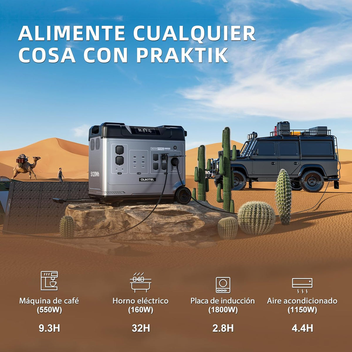 Estacion de Energia Portatil 2000W con 4 Panel de 200W, 5120Wh