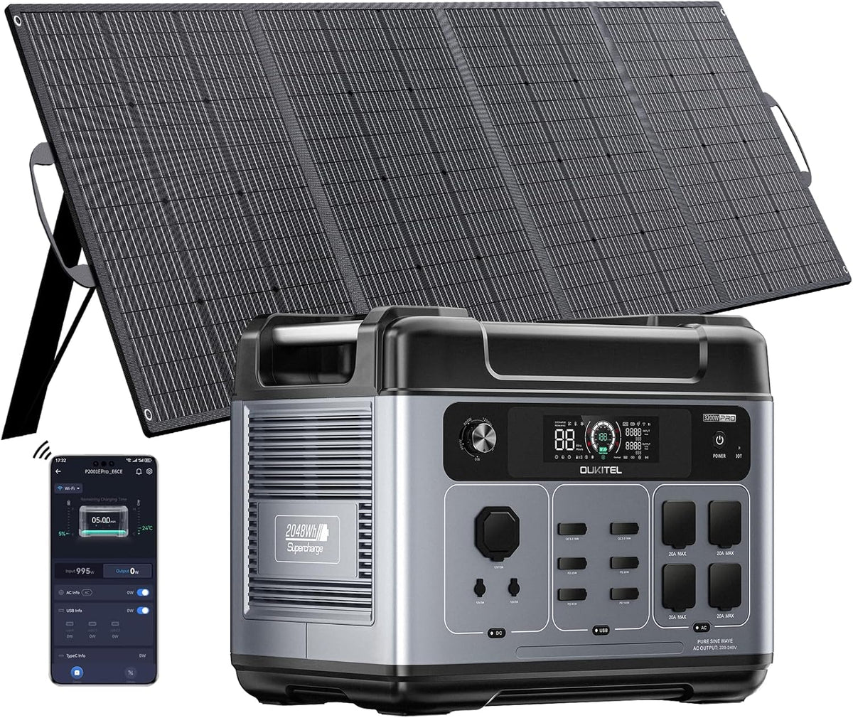Estación de Energía Portátil 2048Wh | 3200W (Pico 6400W) Generador Solar con Panel Solar de 1 x 200W