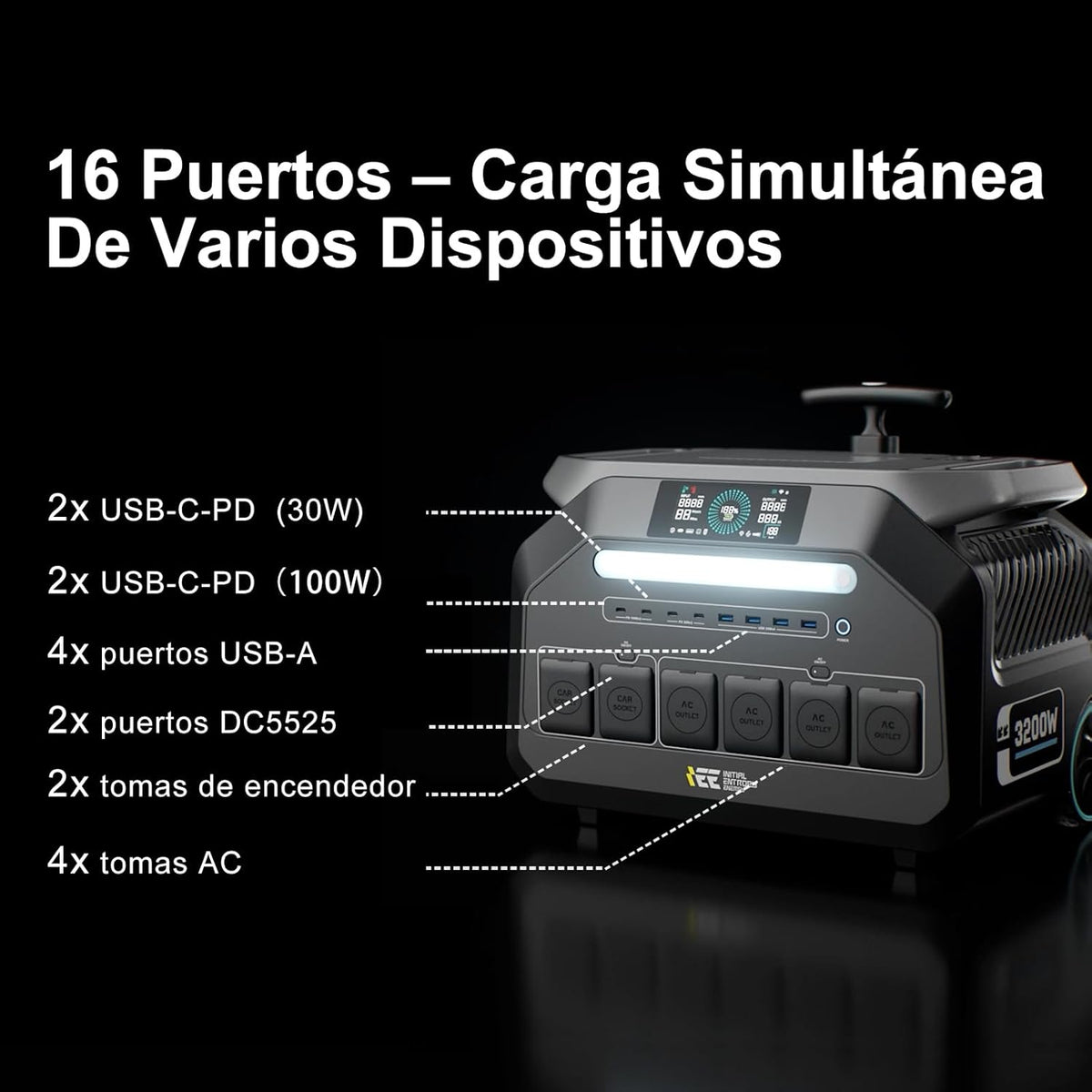 Generador Solar P3200 con Paneles Solare 500W, 2048Wh Estación de Energía Portátil