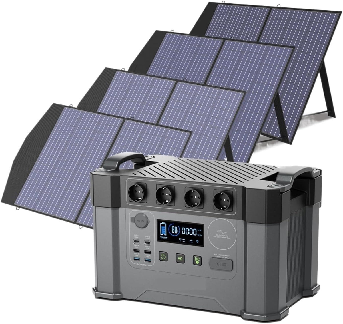 Estación De Energía Portátil MPPT 2400W Con Paneles Solares Plegables 4x100W For RV