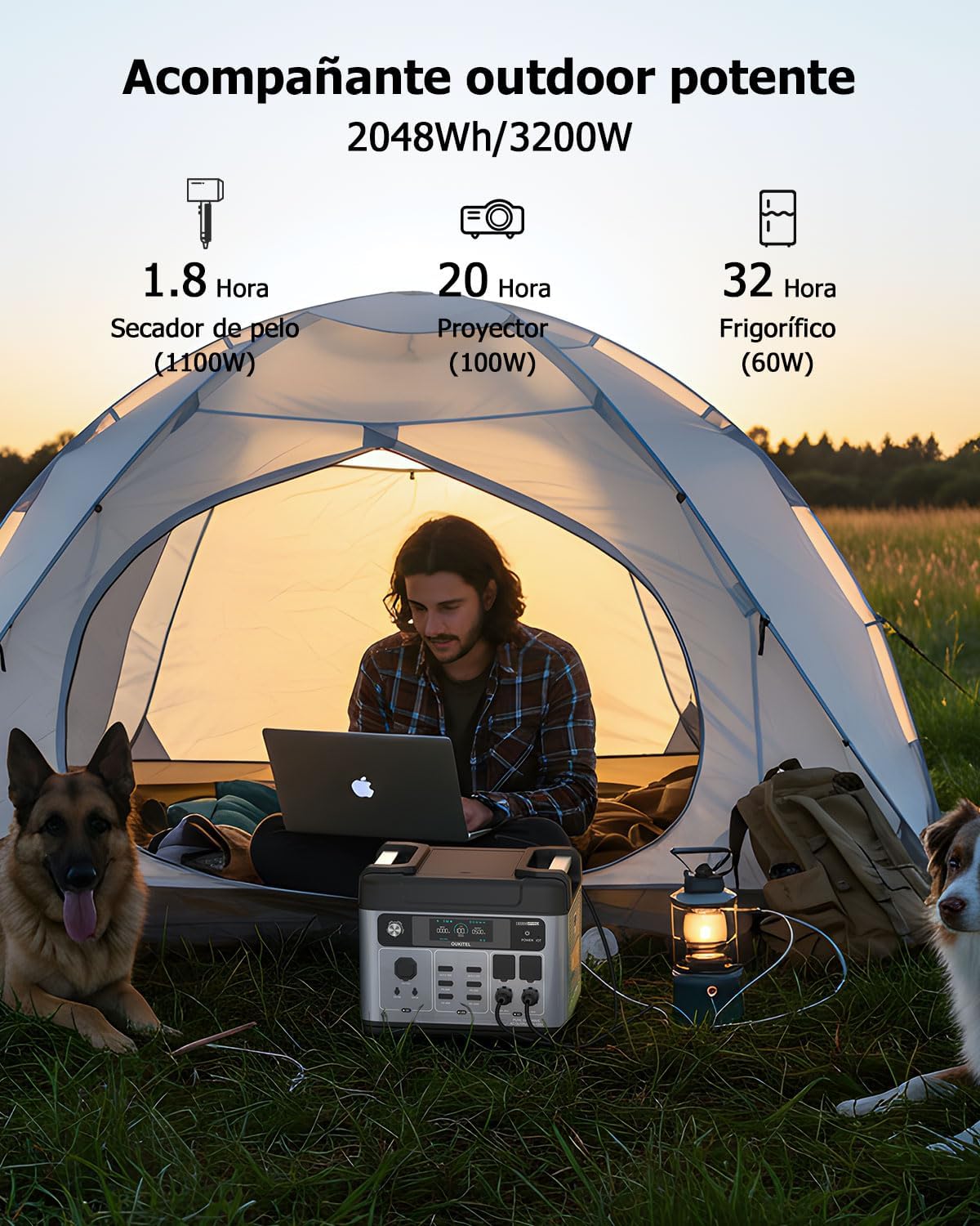 Estación de Energía Portátil 2048Wh | 3200W (Pico 6400W) Generador Solar con Panel Solar de 1 x 200W