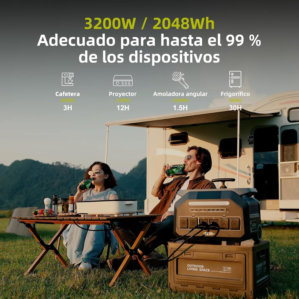 Generador Solar P3200 con Paneles Solare 500W, 2048Wh Estación de Energía Portátil